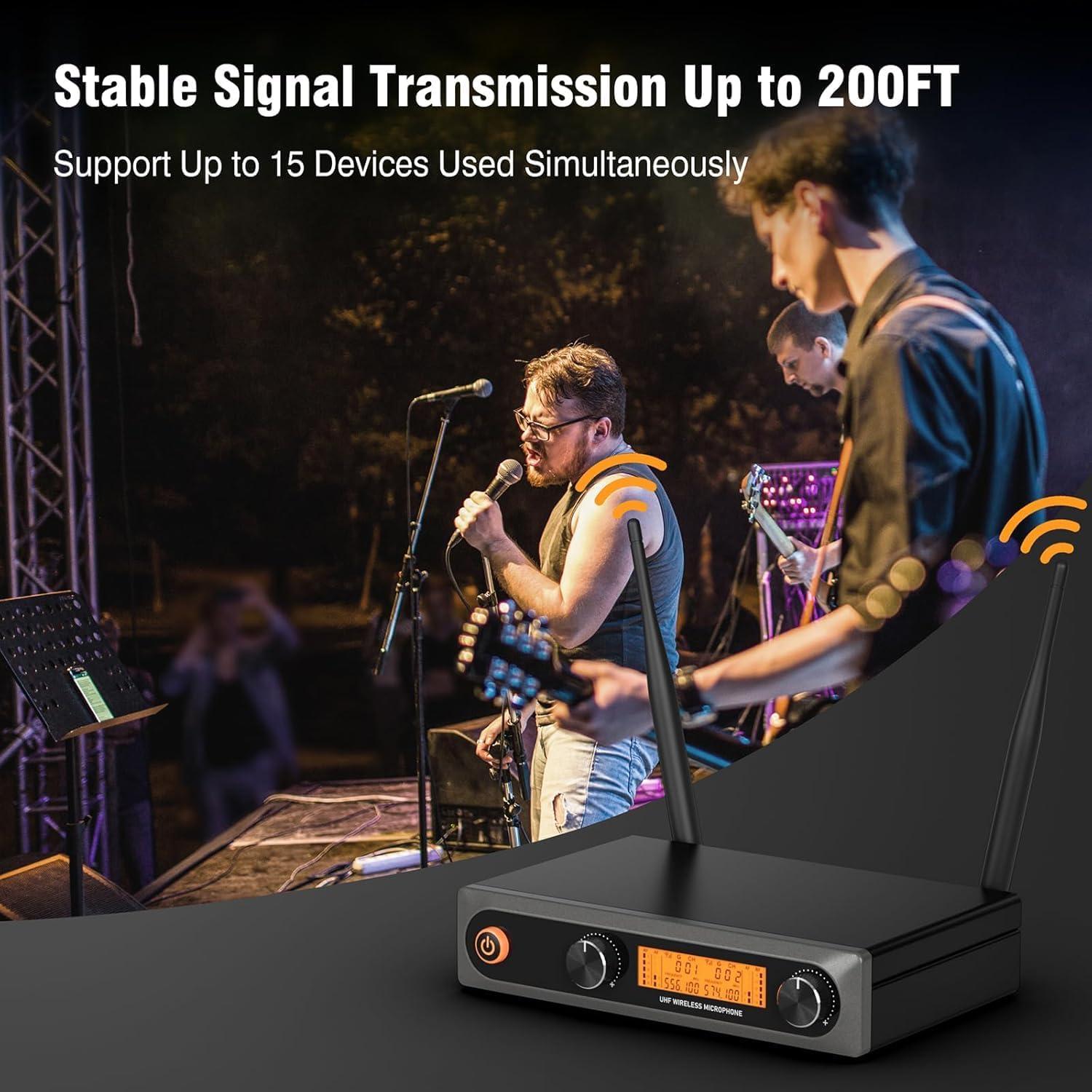 Wireless Microphone System, Metal Dual UHF Cordless Mics Handheld Microphone, Professional Wireless Mic Set for Karaoke, Party, Church, Wedding, DJ, Home KTV Set, 200ft