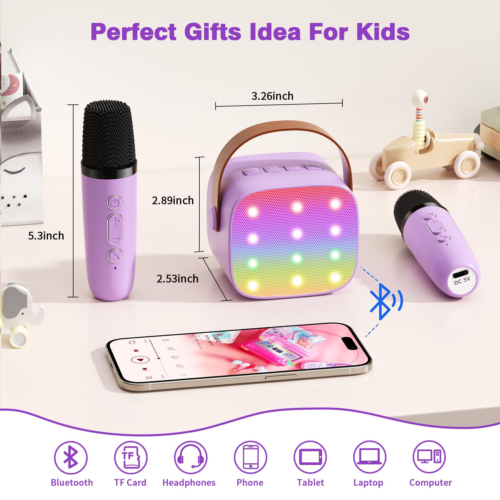 Mini Karaoke Machine with 2 Wireless Microphones, 2026 TOP Kids Portable Bluetooth Karaoke Machine for 3, 4, 5, 6, 7, 8, 9,10,11,12+Year Old, Christmas Birthday Gifts for Girls Boys Adults Home Party