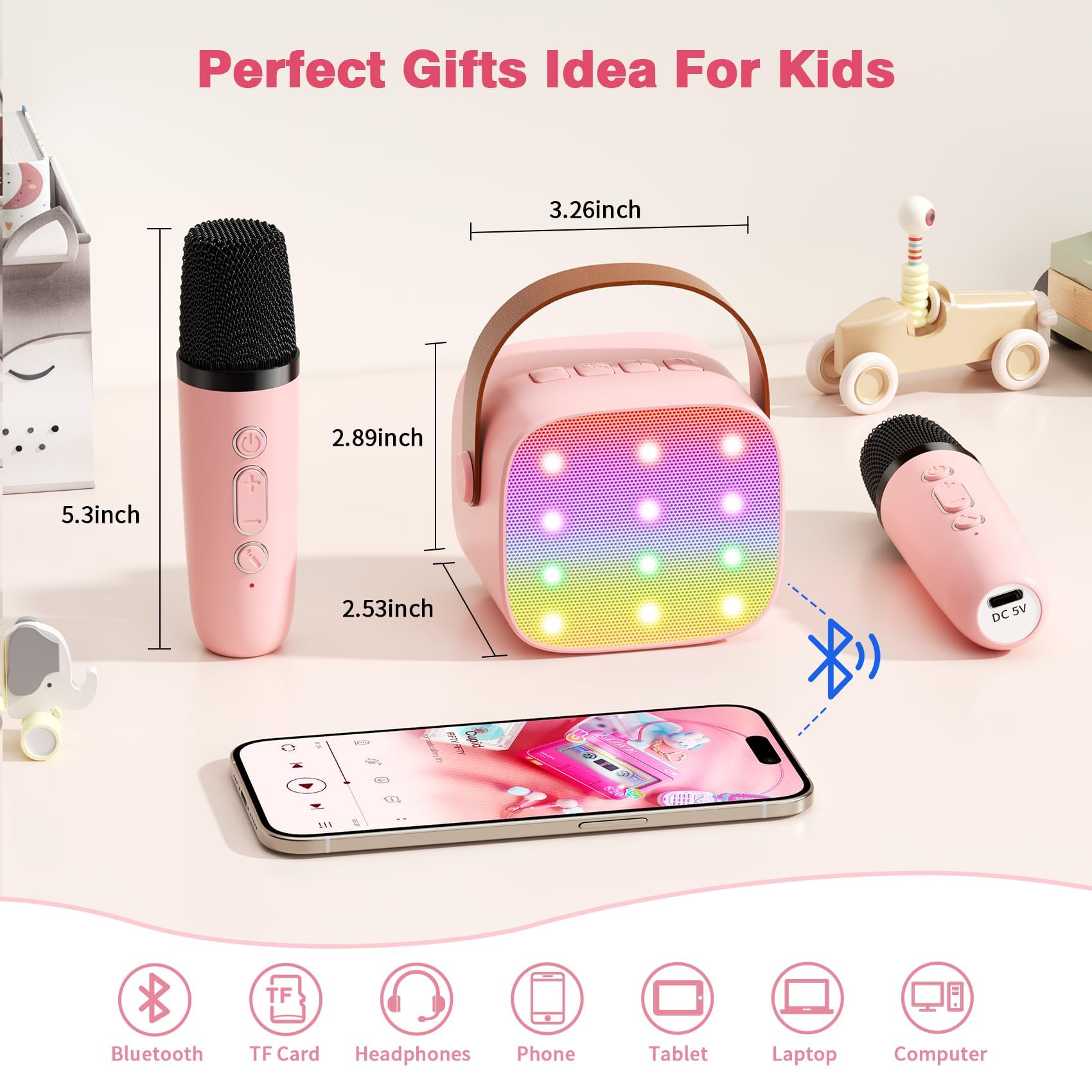 Mini Karaoke Machine with 2 Wireless Microphones, 2026 TOP Kids Portable Bluetooth Karaoke Machine for 3, 4, 5, 6, 7, 8, 9,10,11,12+Year Old, Christmas Birthday Gifts for Girls Boys Adults Home Party