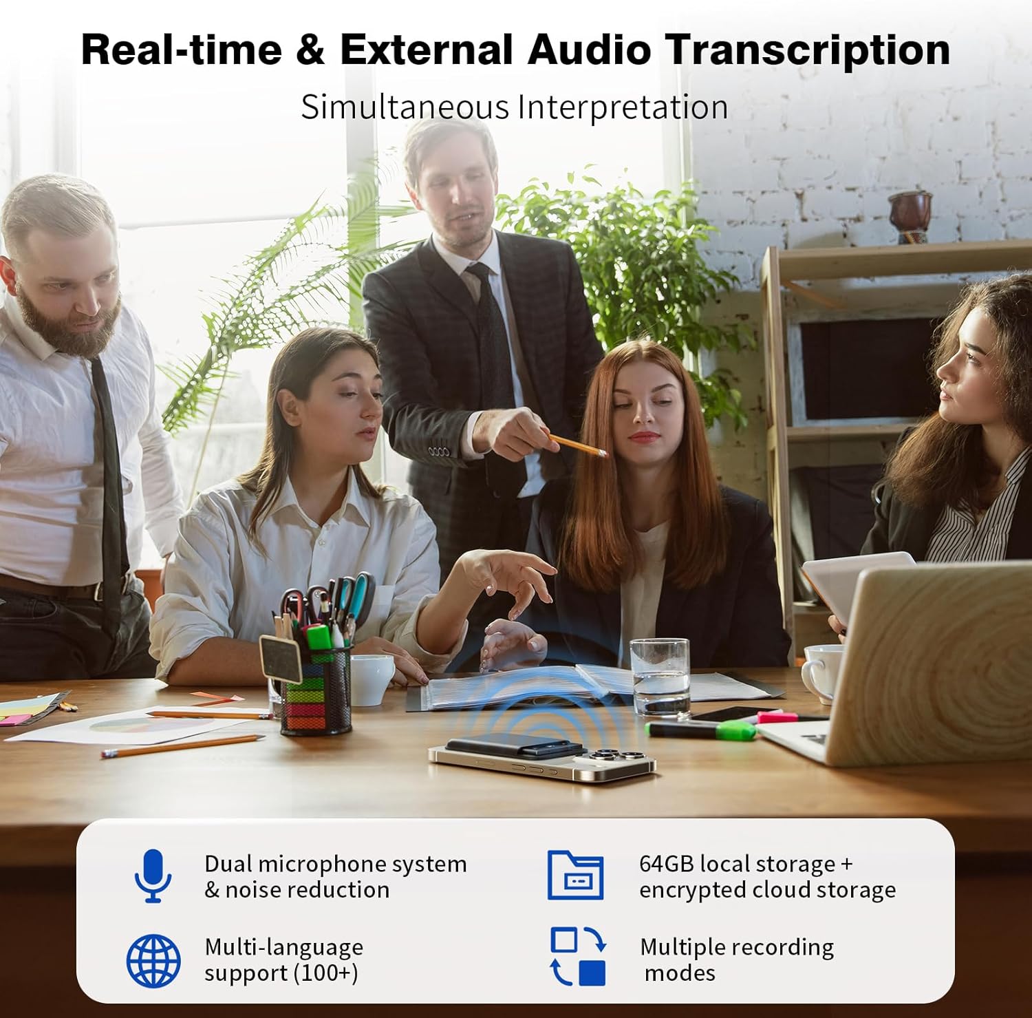 AI Voice Recorder, AI Note Taker 64GB with App Control, AI Technology Transcribe & Summarize Free, 121 Languages, Audio Recorder Device for Meetings & Calls, Ultra-Slim/Display, Magnetic Case, Grey