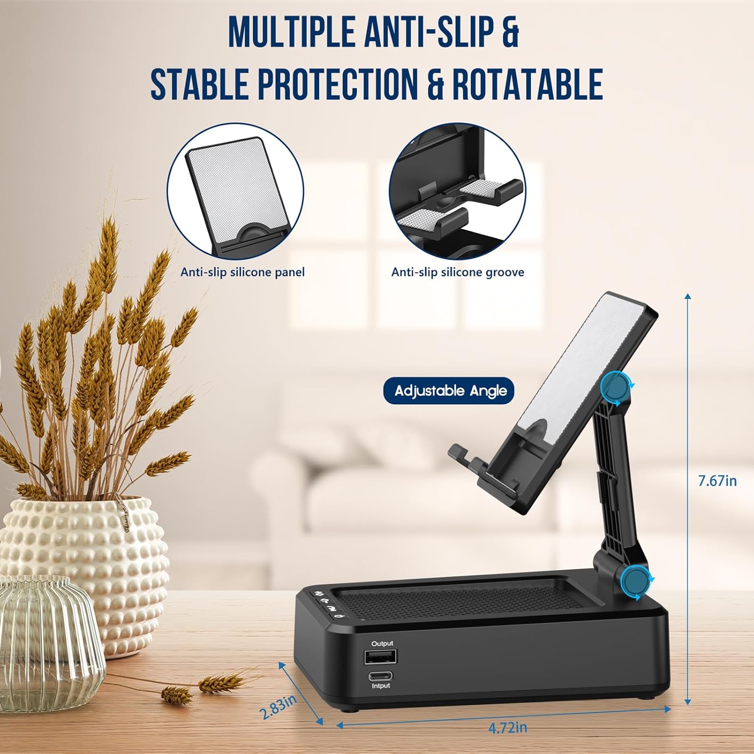 Cell Phone Stand with Wireless Bluetooth Speaker and Charging, Anti-Slip Base HD Surround Sound, Perfect for Home/Outdoor, Phone Holder Compatible with iPhone/ipad/Samsung Galaxy, Gifts for Men Women