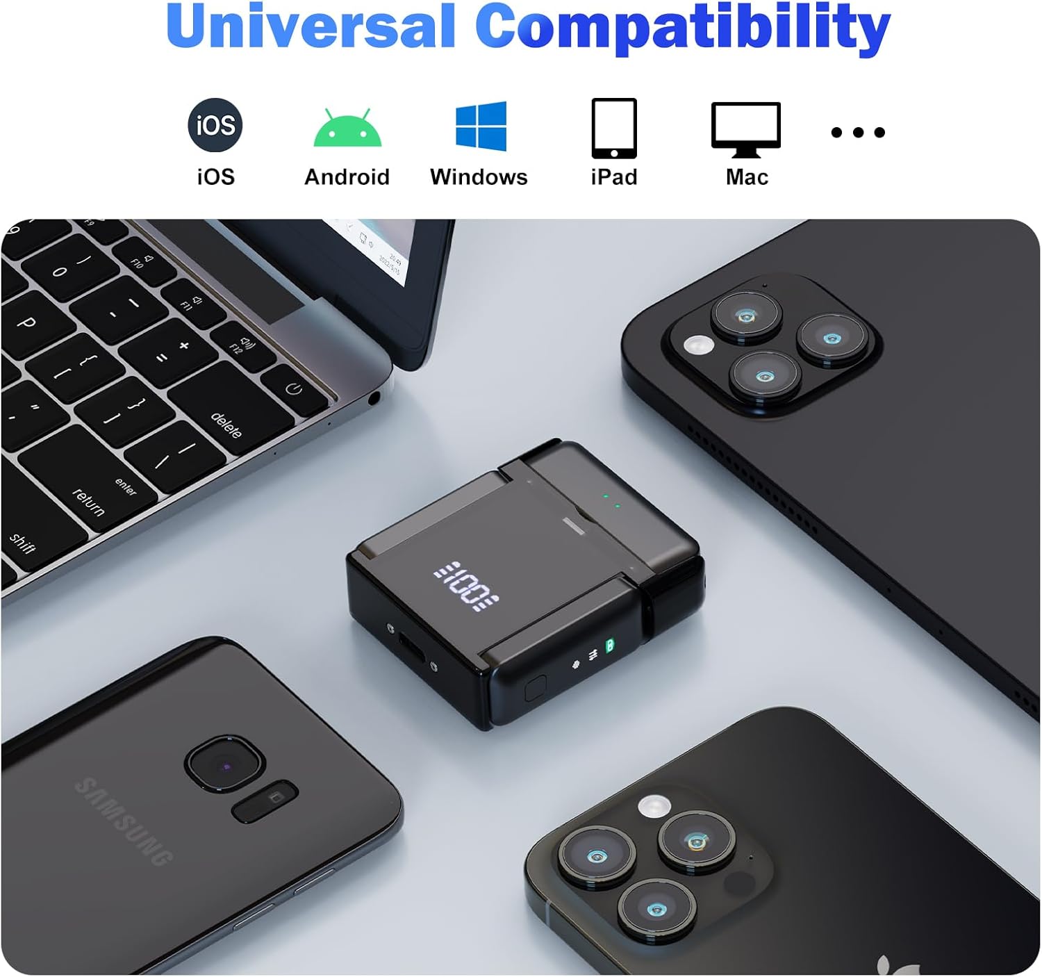 Wireless Microphone for iPhone iPad Android, Mini Lavalier Mic with Noise Cancellation, 20H Battery, 70ft, Wireless Microphone for iPhone, Android, PC (2 TX + 2 RX + Charging Case)