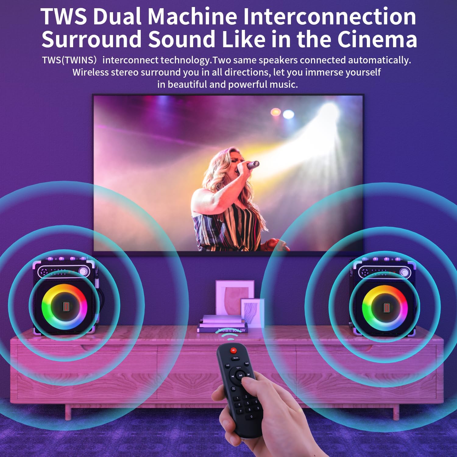 Karaoke Machine, Portable Bluetooth Speaker with 2 Wireless Microphones for Adults & Kids, PA System with Remote Control, LED Lights, Support USB/TF/REC/FM/AUX/TWS for Party Home System Packages