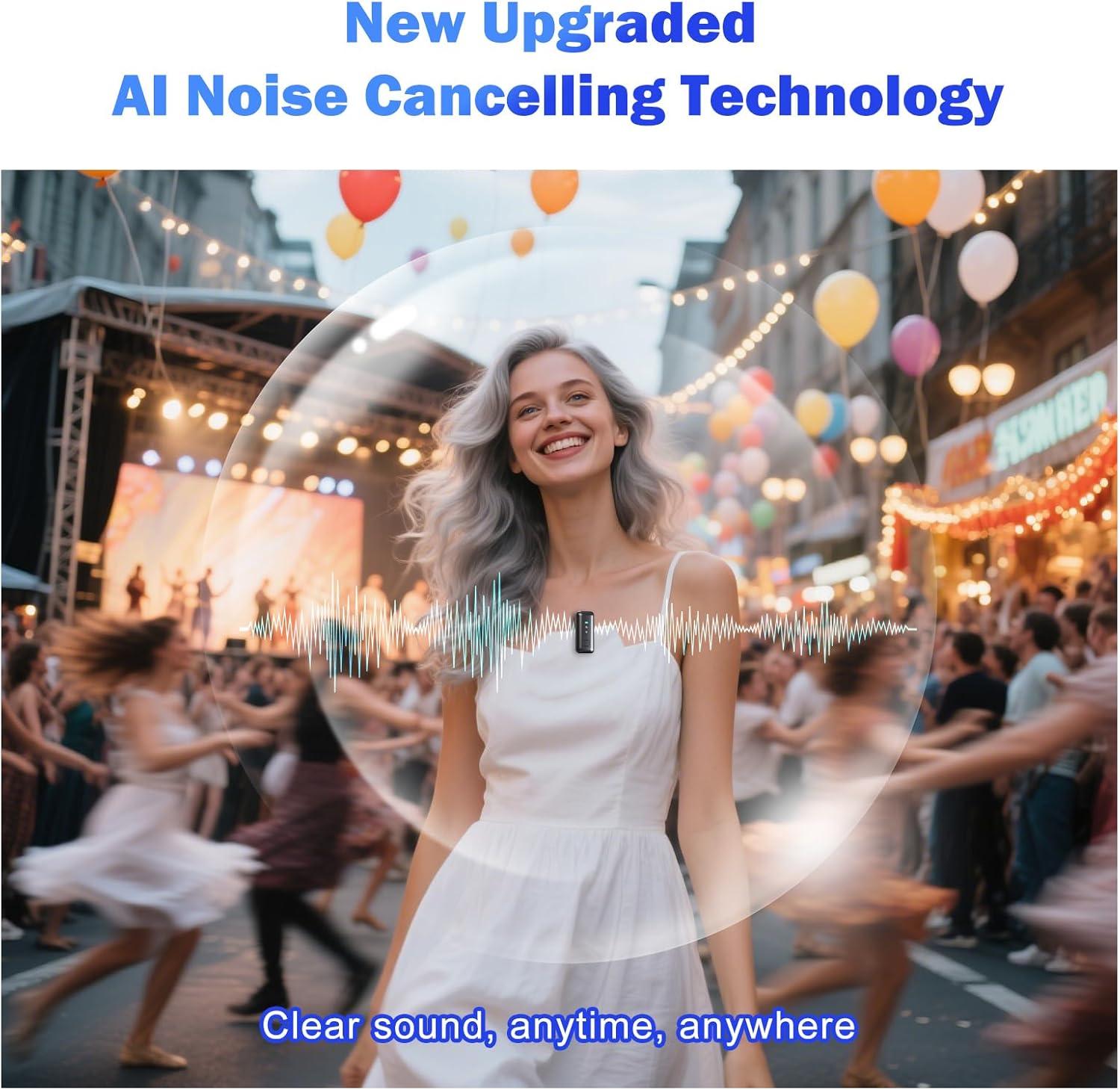 Wireless Microphone for iPhone iPad Android, Mini Lavalier Mic with Noise Cancellation, 20H Battery, 70ft, Wireless Microphone for iPhone, Android, PC (2 TX + 2 RX + Charging Case)