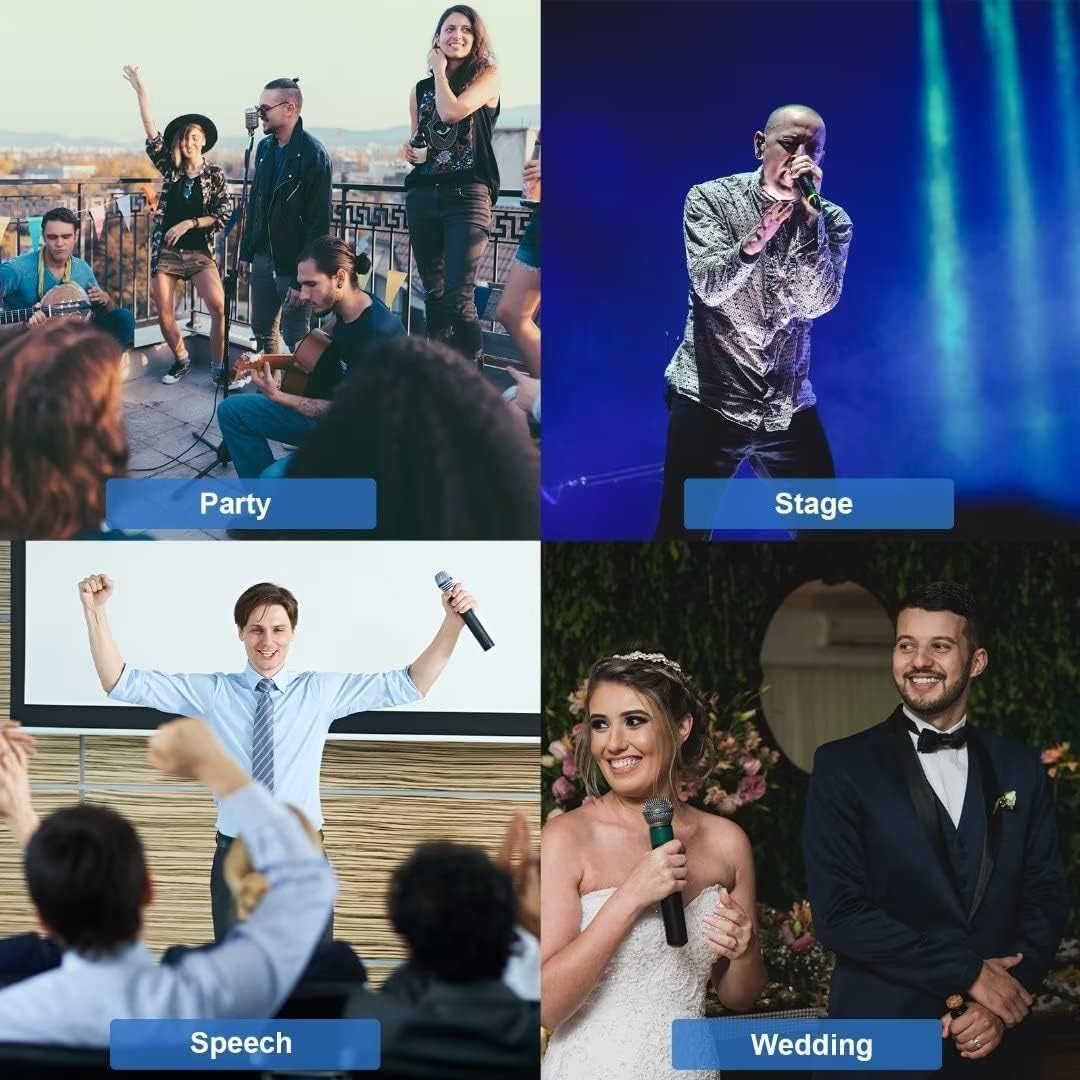 Wireless Microphone System, Dual UHF Portable Karaoke Microphone, HDMI & AUX in/Out, Optical Out, Stable Signal, 100ft Range – Wireless Mic for Singing, Karaoke, Church, Smart TV, PC, PA Speaker