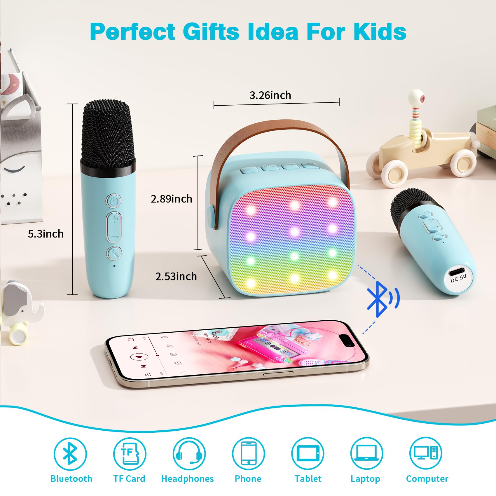 Mini Karaoke Machine with 2 Wireless Microphones, 2026 TOP Kids Portable Bluetooth Karaoke Machine for 3, 4, 5, 6, 7, 8, 9,10,11,12+Year Old, Christmas Birthday Gifts for Girls Boys Adults Home Party