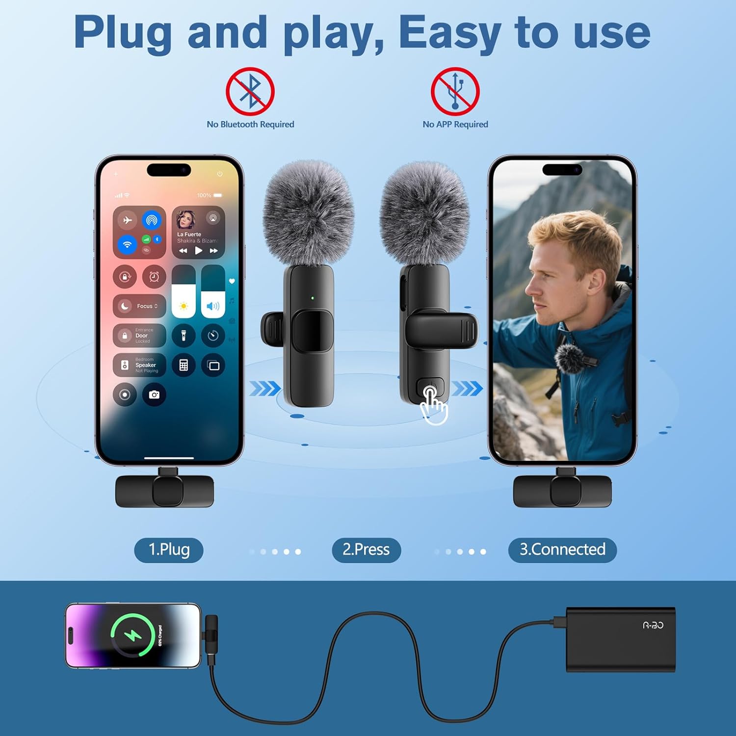 Professional Wireless Microphone for iPhone,iPad,Android, Lavalier Lapel Mic for Video Recording, Mini Mic Crystal Clear Recording with USB-C for Content Creators Vlog YouTube Tiktok Podcast Interview