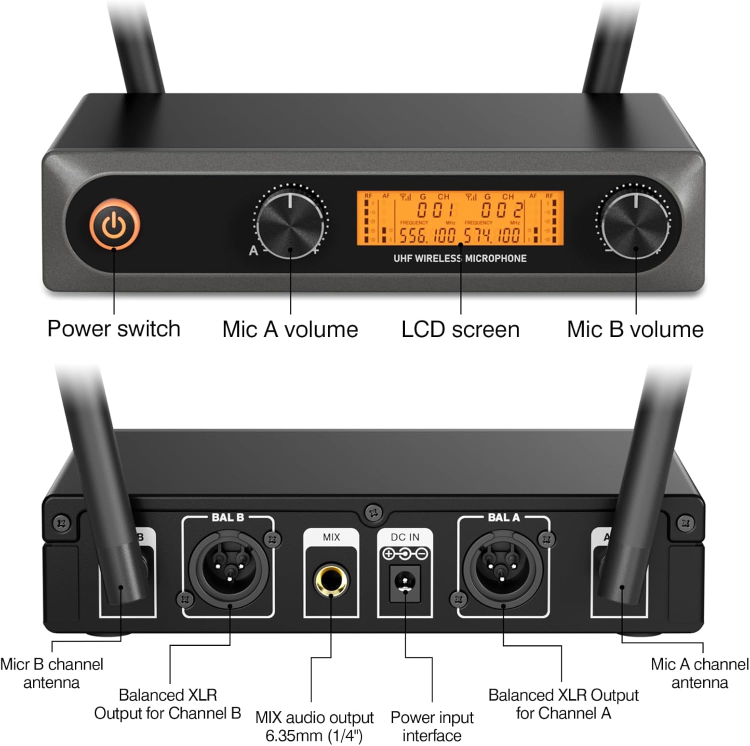 Wireless Microphone System, Metal Dual UHF Cordless Mics Handheld Microphone, Professional Wireless Mic Set for Karaoke, Party, Church, Wedding, DJ, Home KTV Set, 200ft