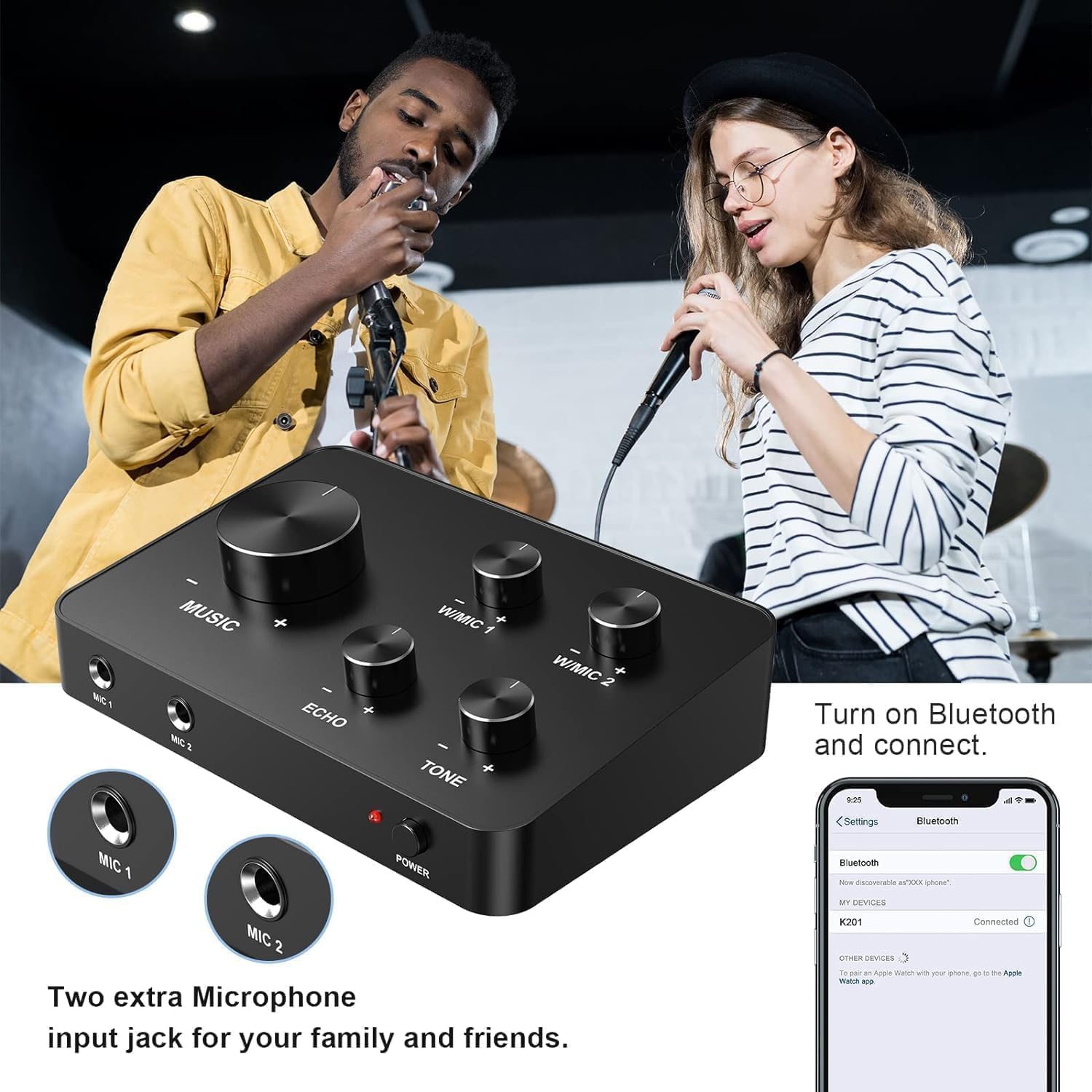 Wireless Microphone Karaoke Mixer System, Dual Handheld Wireless Microphone for Karaoke, Smart TV, PC, Speaker, Amplifier, Church, Wedding - Support HDMI, AUX in/Out