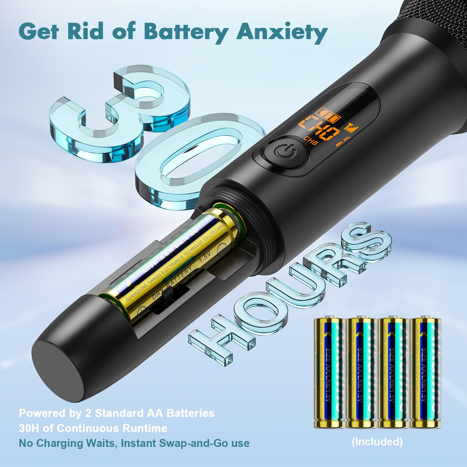 Wireless Microphone System with Dual-Channel Rechargeable Receiver, Professional UHF Metal Dual Handheld Cordless Dynamic Mic, 160ft Range, Microphone for Karaoke, Party Singing, Lecture, DJ, Wedding