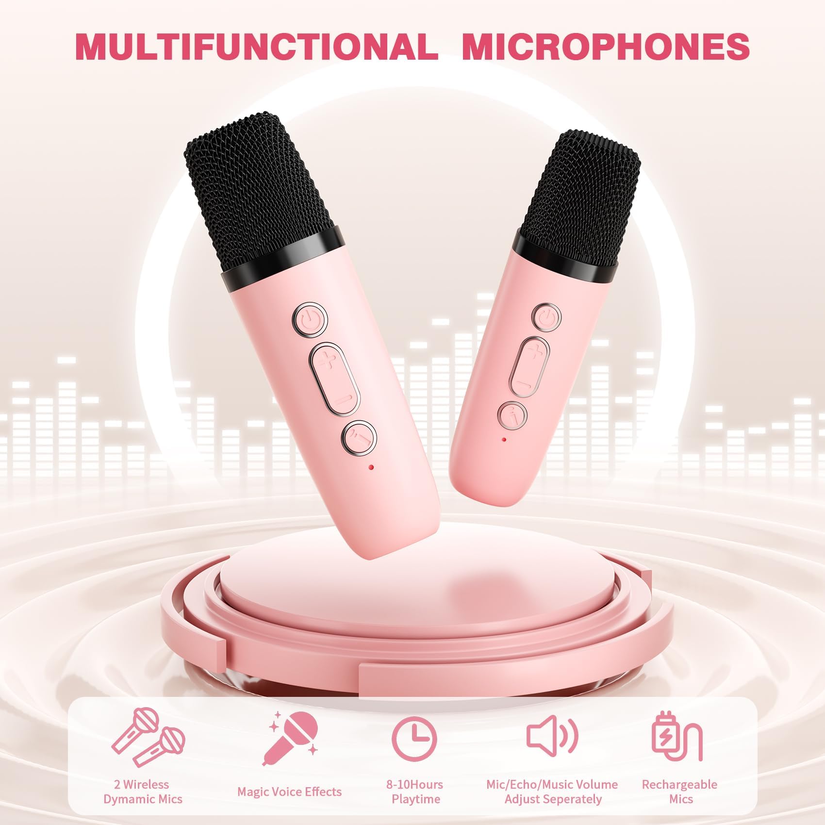 Mini Karaoke Machine with 2 Wireless Microphones, 2026 TOP Kids Portable Bluetooth Karaoke Machine for 3, 4, 5, 6, 7, 8, 9,10,11,12+Year Old, Christmas Birthday Gifts for Girls Boys Adults Home Party