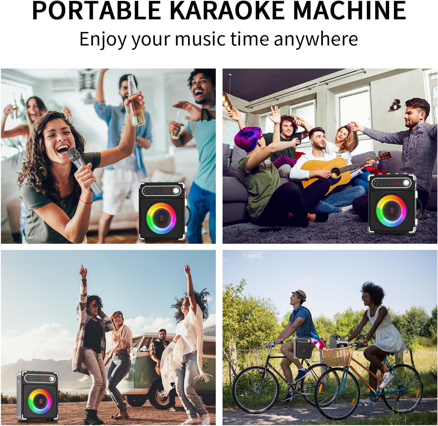Karaoke Machine, Portable Bluetooth Speaker with 2 Wireless Microphones for Adults & Kids, PA System with Remote Control, LED Lights, Support USB/TF/REC/FM/AUX/TWS for Party Home System Packages