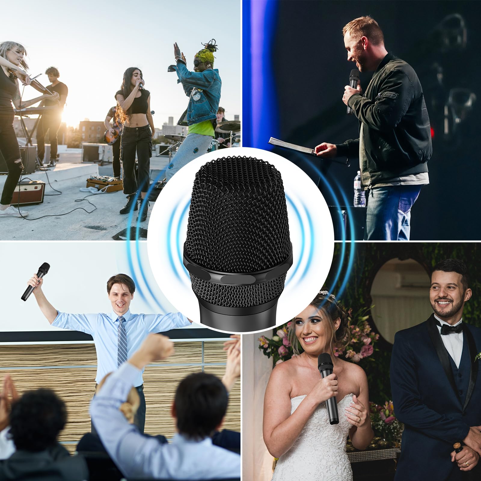 Wireless Microphone System with Dual-Channel Rechargeable Receiver, Professional UHF Metal Dual Handheld Cordless Dynamic Mic, 160ft Range, Microphone for Karaoke, Party Singing, Lecture, DJ, Wedding