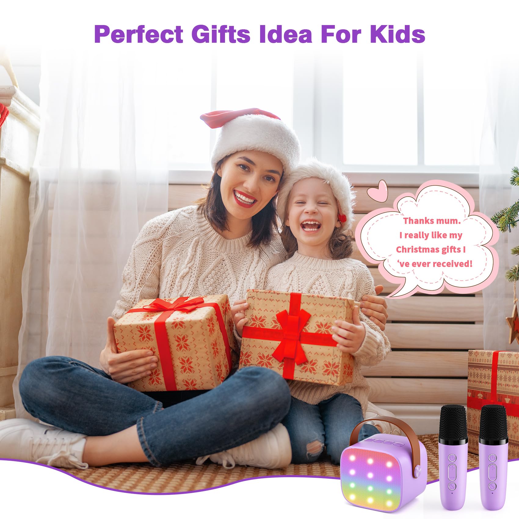 Mini Karaoke Machine with 2 Wireless Microphones, 2026 TOP Kids Portable Bluetooth Karaoke Machine for 3, 4, 5, 6, 7, 8, 9,10,11,12+Year Old, Christmas Birthday Gifts for Girls Boys Adults Home Party